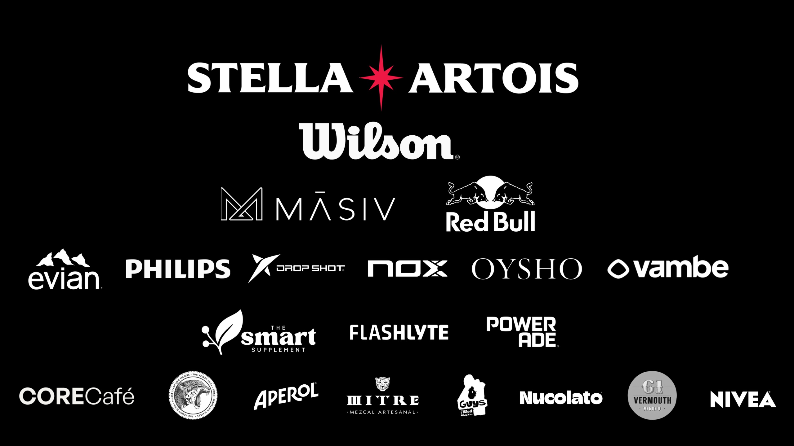 Patrocinadores del Circuito Stella Artois 2026: Stella Artois, Wilson, Masiv, Red Bull, evian, Philips, Drop Shot, Nox, Oysho, Vambe, The Smart Supplement, Flashlyte, Powerade, Core Café, Aperol, Mitre, Guys, Nucolato, 61 Vermouth, Nivea